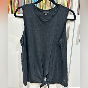 Banana Republic Dark Navy Solid 100% Linen Blend Tie-Hem Tank Summer Beach Easy